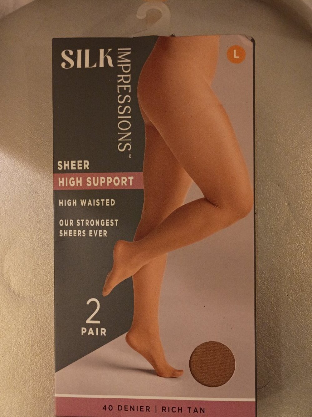 NWT! Women's Lg Silk Impressions Sheer Support Pantyhose, 40 Denier Sheer 2 Pack